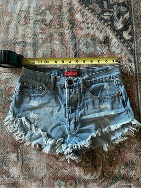 Signature Light Blue Frayed Hem Denim Shorts